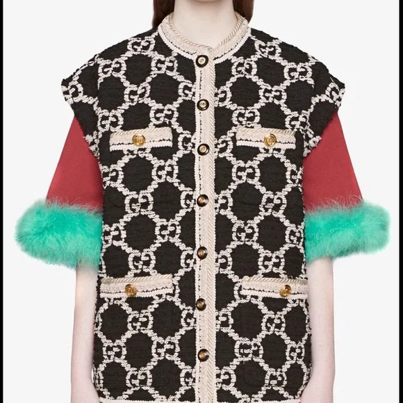 Gucci GG Logo Sweater Vest Coat Jacket Oversize  
Tweed Vest Black white - Picture 4 of 10